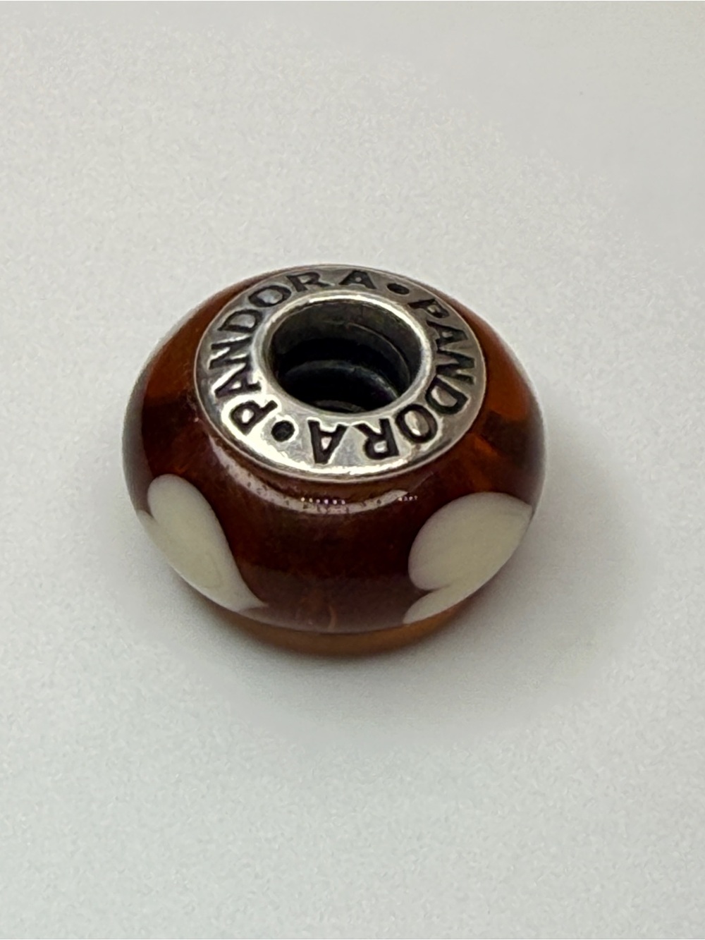 Pandora Retired Cinnamon Murano White Hearts Glass Charm 790662 ALE